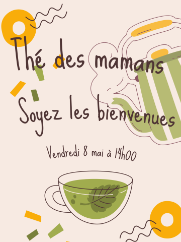 Beige Jaune et Vert Illustratif la pause th Affiche